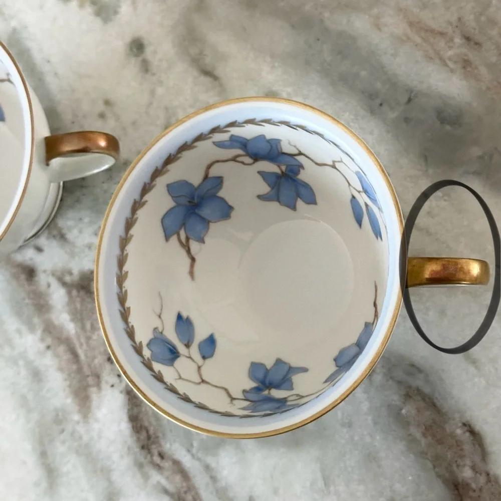 Rosenthal Selb Germany Winifred China White & Blue Floral Print Gold Rim Tea Cup